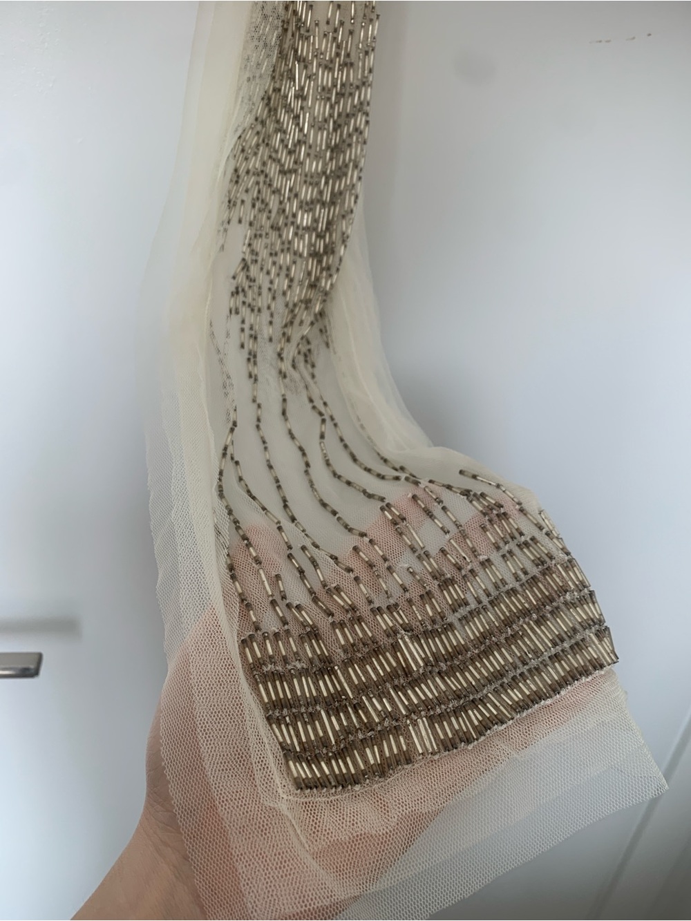 Antique Beaded Ivory Tulle Applique scarf